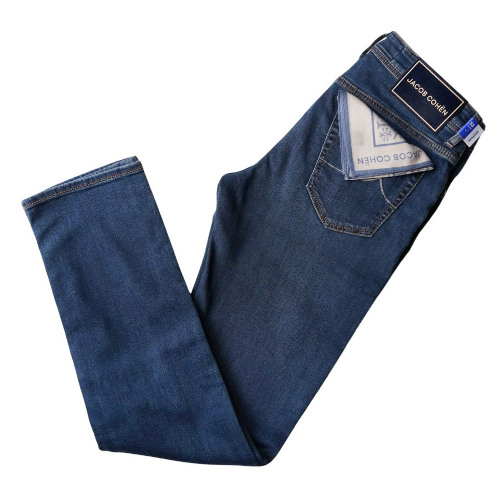 Jacob Cohen Bard Mid Blue Wash Jeans with Stretch Tencel Denim