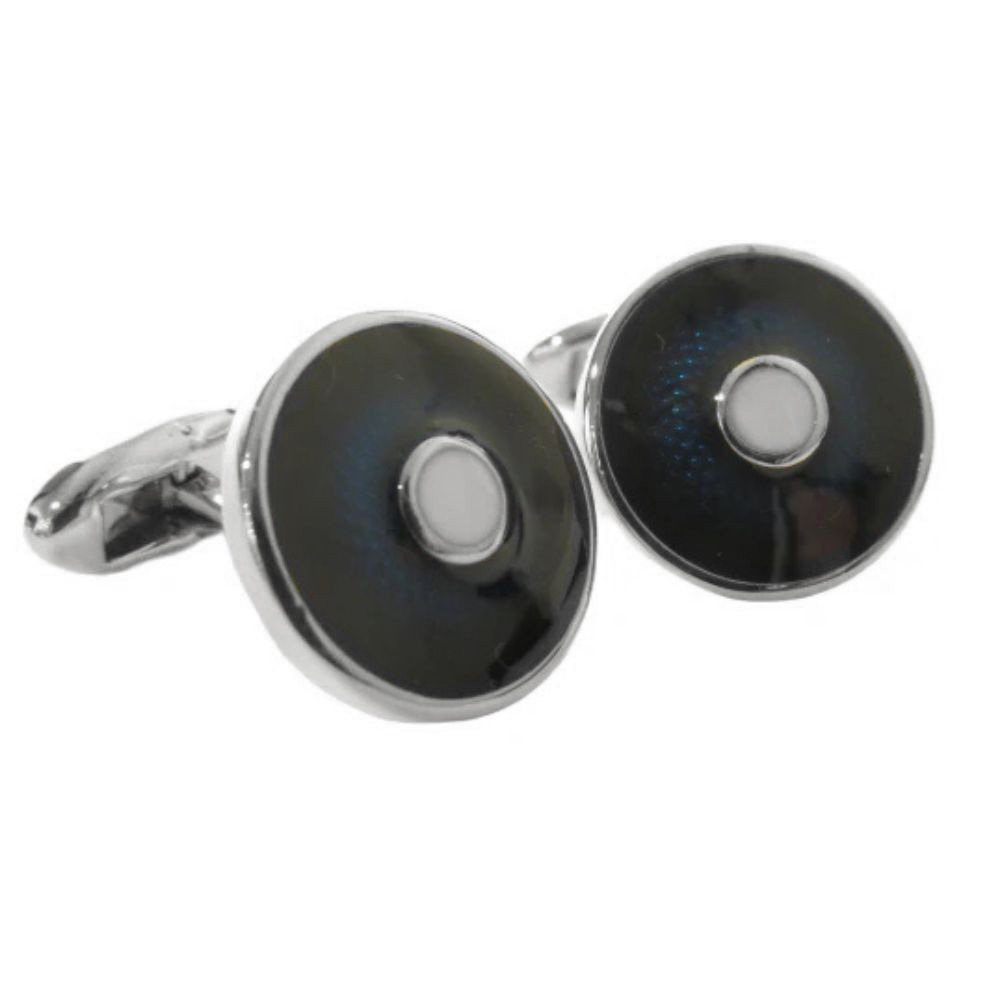 VAN BUCK Silver Limited Edition Circle Navy Cufflinks1